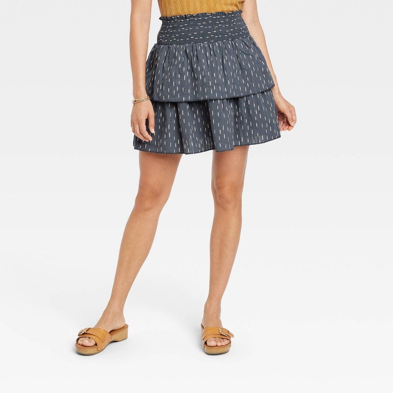 Women's Short Tiered Ruffle Mini Skirt - Universal Thread™ Gray Ikat | Target