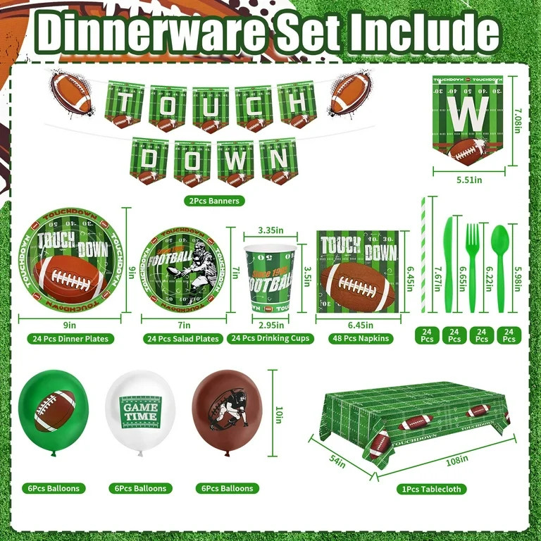 Sevenstars 212 PCS Football Party Supplies Super Bowl Party Decorations Includes Paper Plates, Na... | Walmart (US)