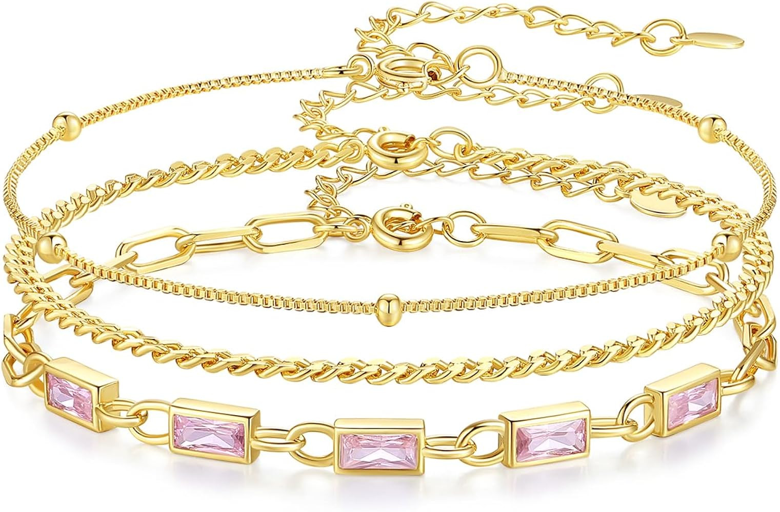 Gold Birthstone Bracelet for Women, 18K Gold Plated Layered Jewelry Bracelet Set, Women Dainty St... | Amazon (US)