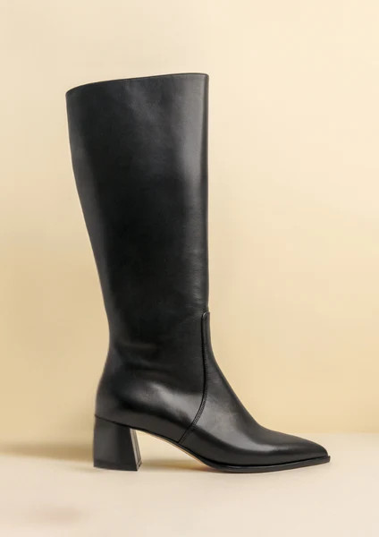 Black Calf Leather Lower Block Tall Boot | ALLY Shoes
