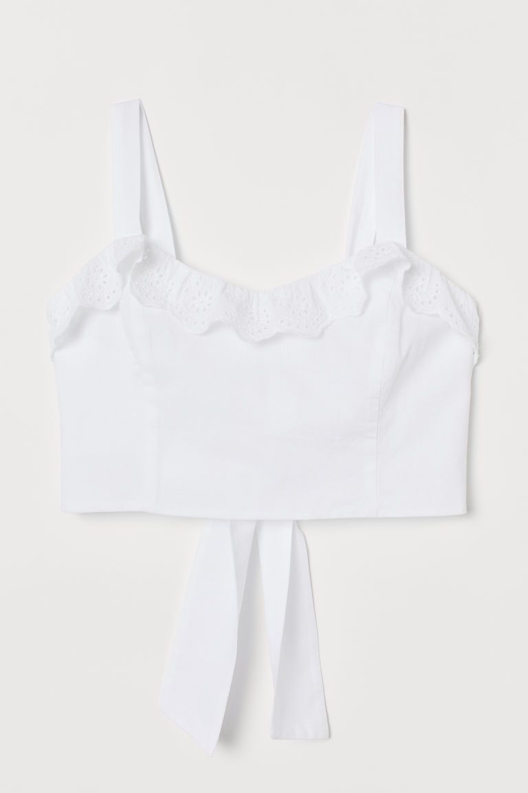 H & M - Short Cotton Tie-back Top - White | H&M (US + CA)