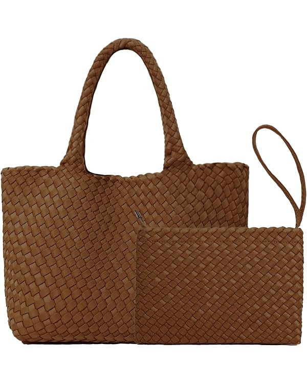 JINMANXUE Woven Tote Bag for Women, Hand Woven Shoulder Bags with Small Handmade Purse, Large Bra... | Amazon (US)
