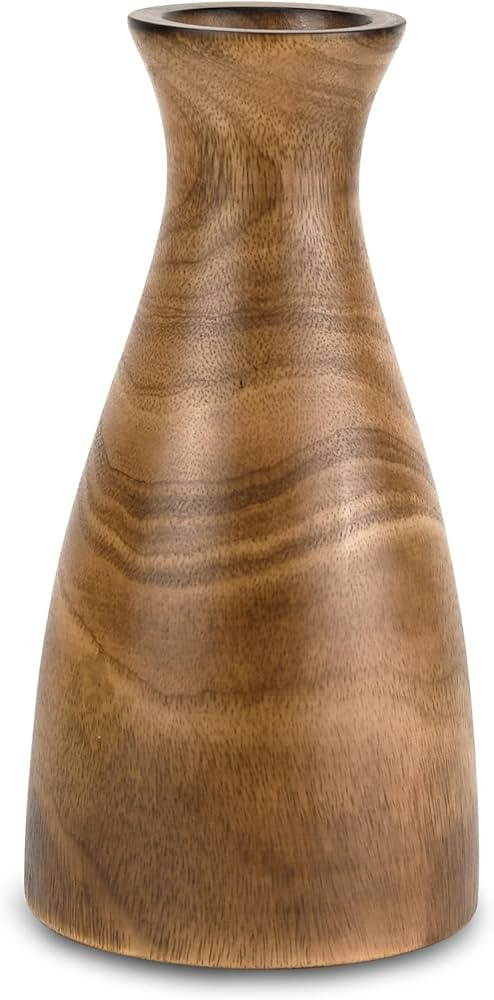 AeraVida Natural Brown Stain Mango Tree Wood Bottle Shaped Slim Vase for Flower, 8 inches | Amazon (US)
