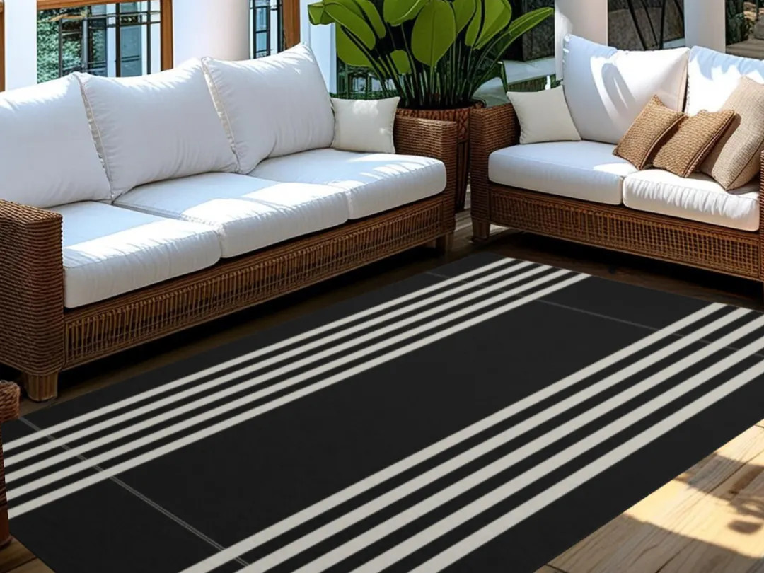 Modern Outdoor Area Rug, Black Striped Mat, Modern Doormats, Layering Rug, Rugs Under Doormat, Ne... | Etsy (US)