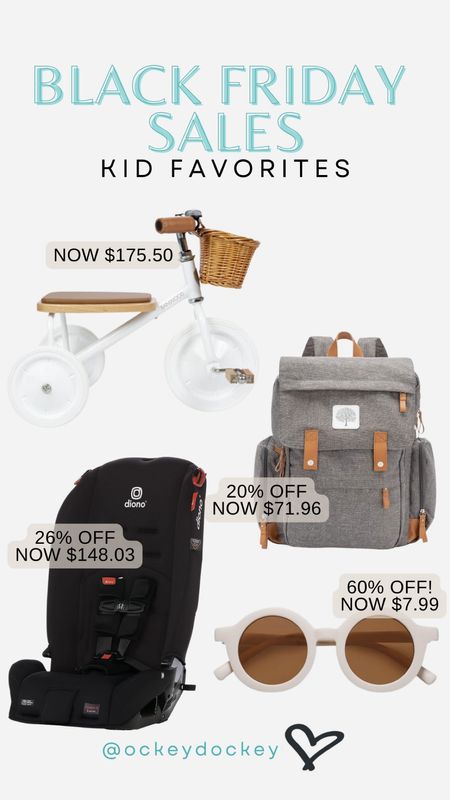 Black Friday sales! Our kids favorites. 

Banwood bike on sale, favorite Amazon diaper bag, our boys car seat and cute kid sunnies! 