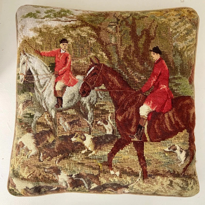 Fox Hunt Needlepoint and Velvet Throw Pillow - Etsy | Etsy (US)
