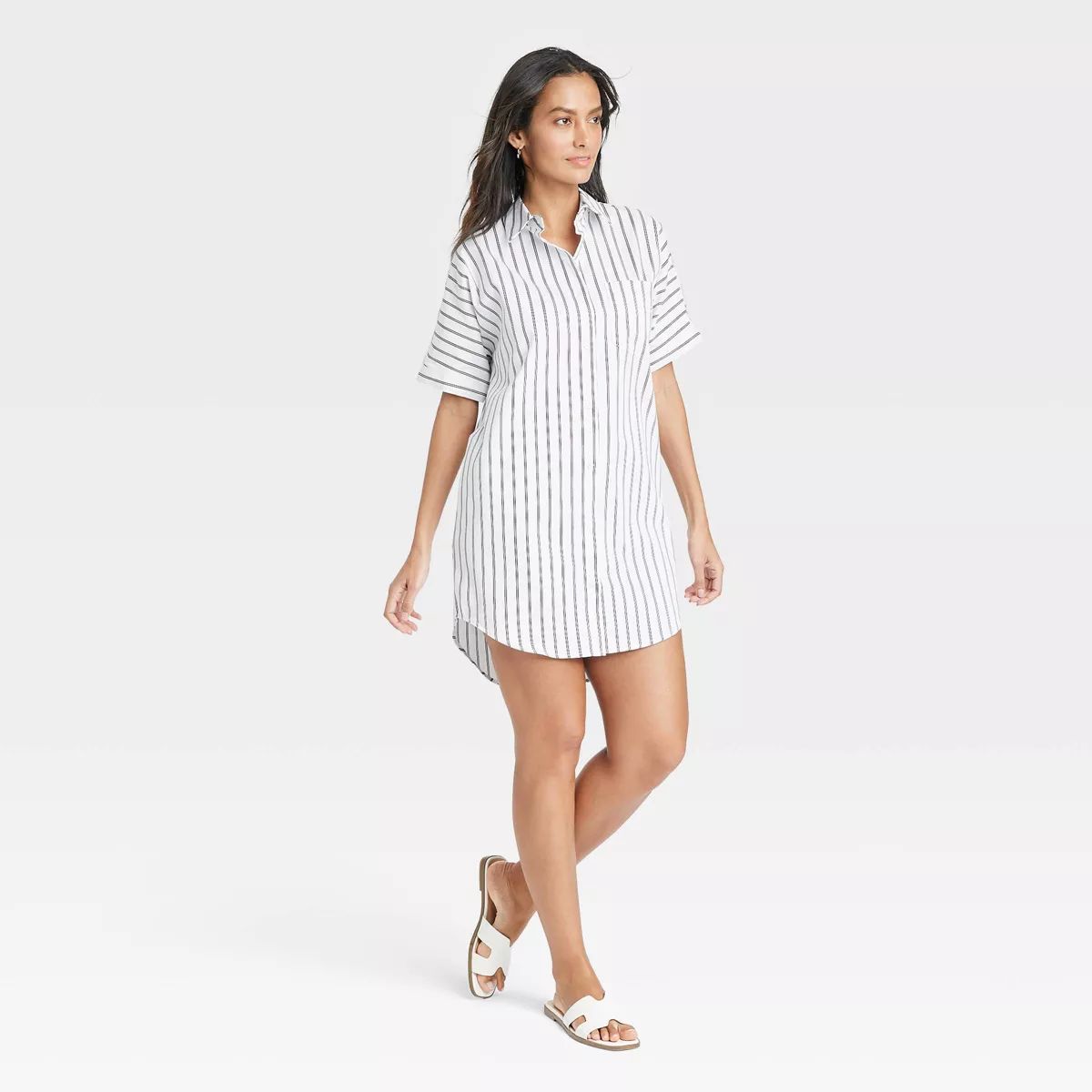 Women's Easy Woven Mini Shirtdress - A New Day™ White Striped XL | Target