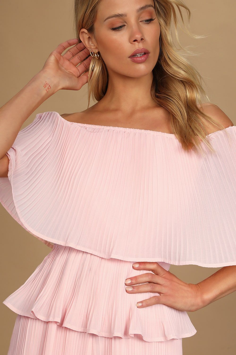 Gala Ready Light Pink Pleated Off-the-Shoulder Romper | Lulus (US)