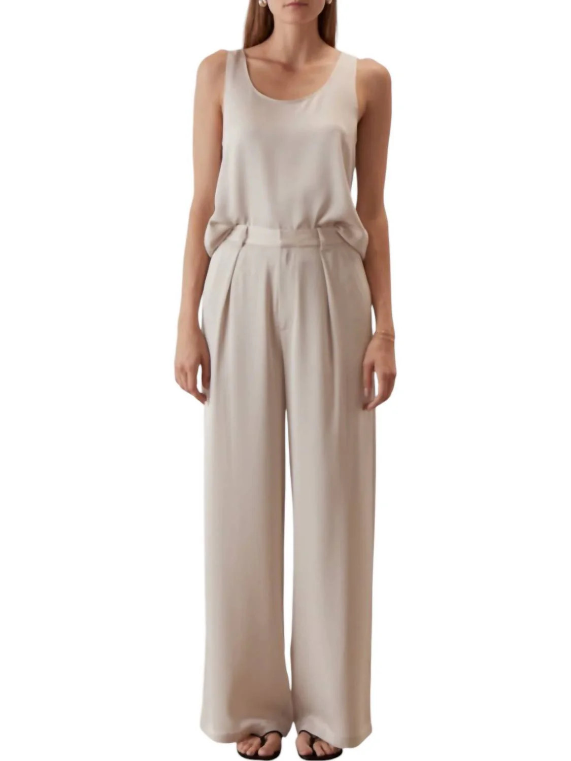 Jennie Satin Wide Leg Trouser Pants In Cream | Shop Simon