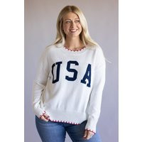 Simply Southern Knit USA Sweater for Women in White | Glik's