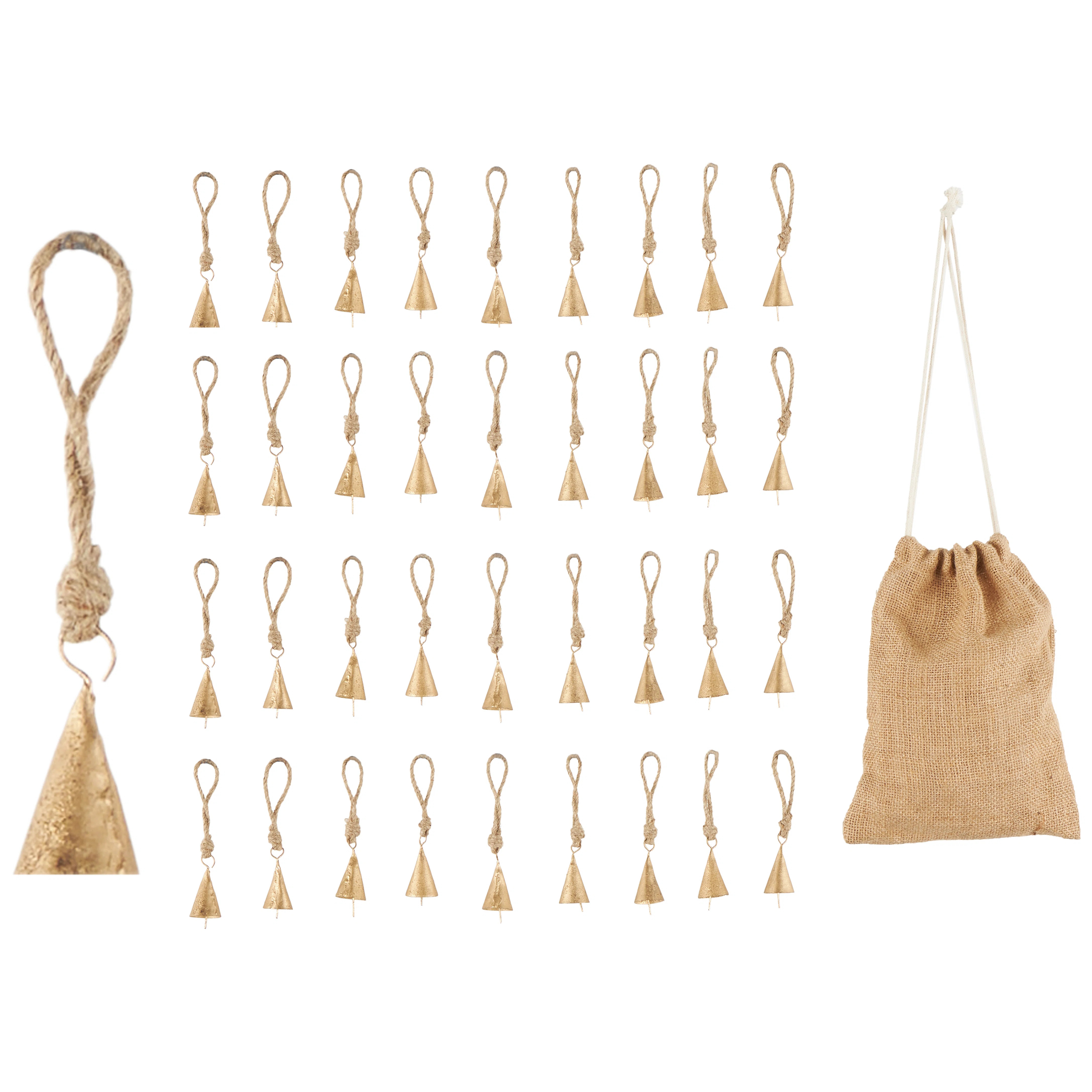 Rosalind Wheeler Metal Tibetan Inspired Indoor Outdoor Gold Decorative Bells With Brown Jute Rope... | Wayfair North America