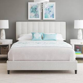 Leah Linen Panel Upholstered Platform Bed Frame, Beige, Queen | The Home Depot