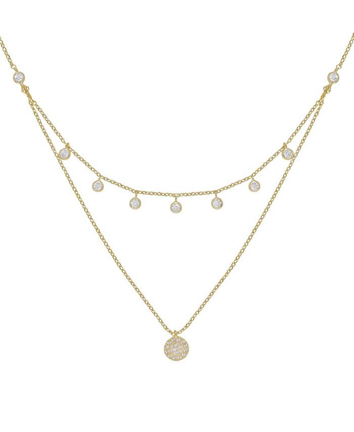 Double Layered Gold Chain Crystal Disc Necklace | Macys (US)
