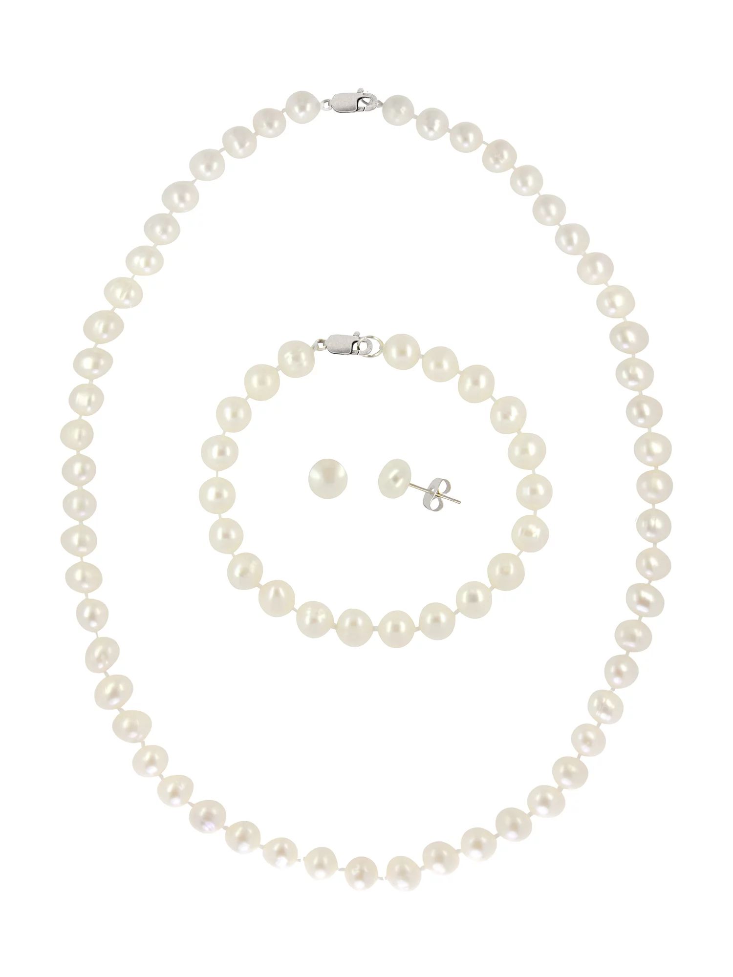4.5-5mm Freshwater Pearl Sterling Silver Necklace, Bracelet and Earrings 3-Piece Set - Walmart.co... | Walmart (US)