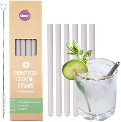 Slurp Straw 6 Pack & Cleaning Brush, 5.25 inch Short Reusable Silicone Drinking Straws for Cockta... | Amazon (US)