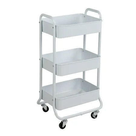 Mainstays 3-Tier Metal Frame Laundry Cart, Arctic White, Easy-Rolling, for Adults & Kids | Walmart (US)