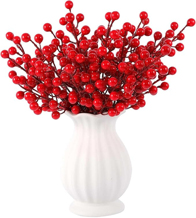 40 Pcs Artificial Berry Stems Branches, Red Christmas Faux Holly Berries Picks Ornaments for Chri... | Amazon (US)
