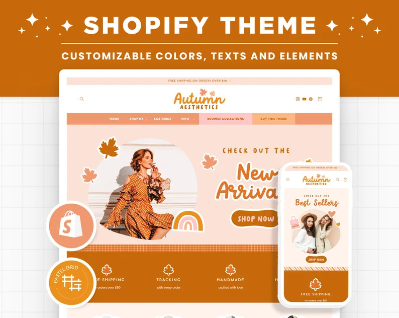 Shopify Theme Autumn Aesthetics Peach Beige Brown Customizable Shopify Template Editable Canva Ba... | Etsy (US)