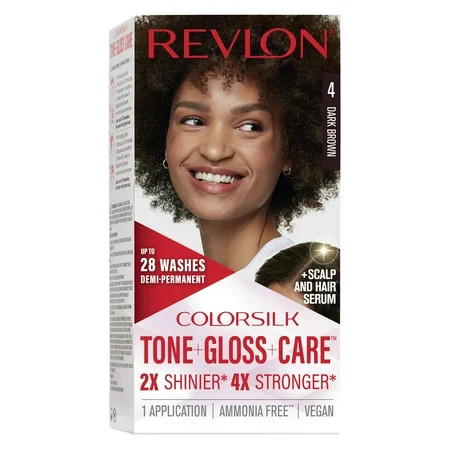 Revlon ColorSilk Tone + Gloss + Care Demi-Permanent Hair Color, 4 Dark Brown, 4.5 fl oz | Walmart (US)