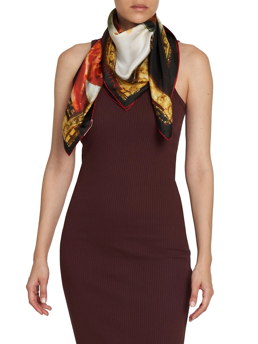 Women's FO Portrait Logo Silk Scarf - Red Black | Saks Fifth Avenue