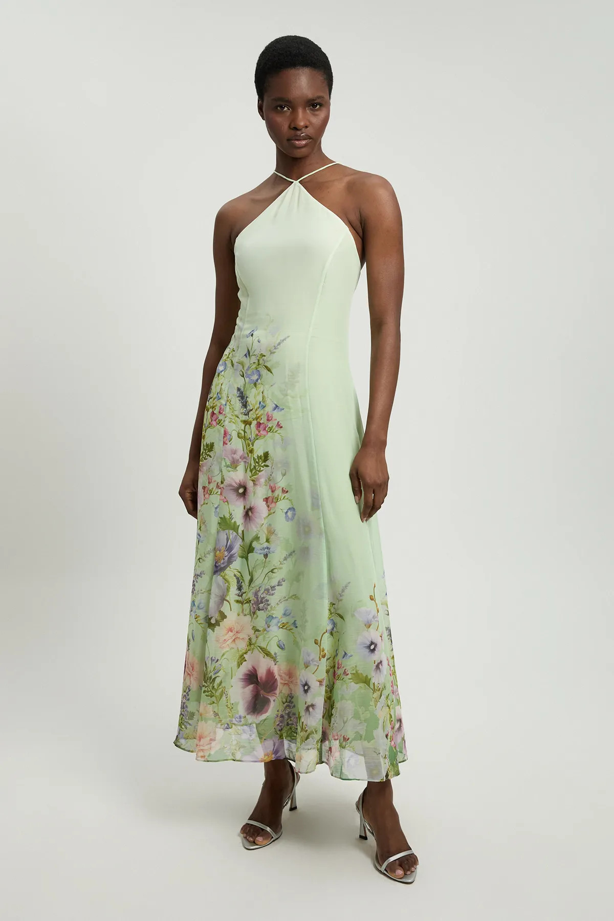 Chiffon Floral Print Halter Neck Woven Maxi Dress | Karen Millen