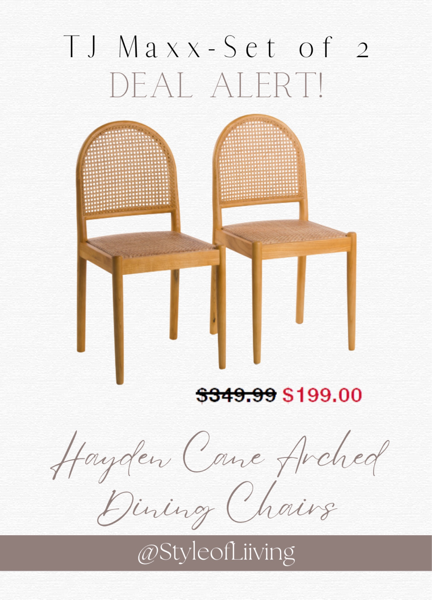 Set of 2 Cane arched dining chairs on sale from TJ Maxx for $199!

#LTKstyletip #LTKhome #LTKsalealert