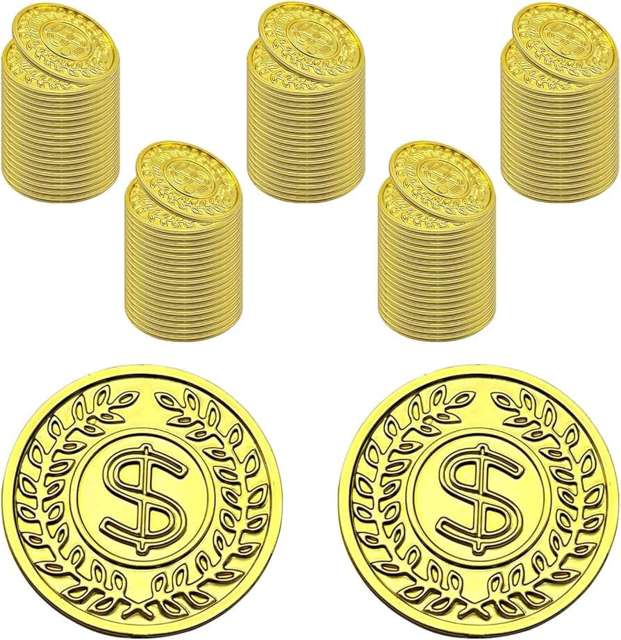 100 Pcs Plastic Pirate Gold Coins Set Fake St. Patricks Coin Toys for Play Treasure Hunt Game, Pi... | Amazon (US)