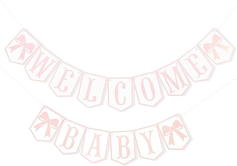 Welcome Baby Party Decorations - Pink Bow Banner,Pink Bow Welcome Baby Banner,Girls Gender Reveal... | Amazon (US)