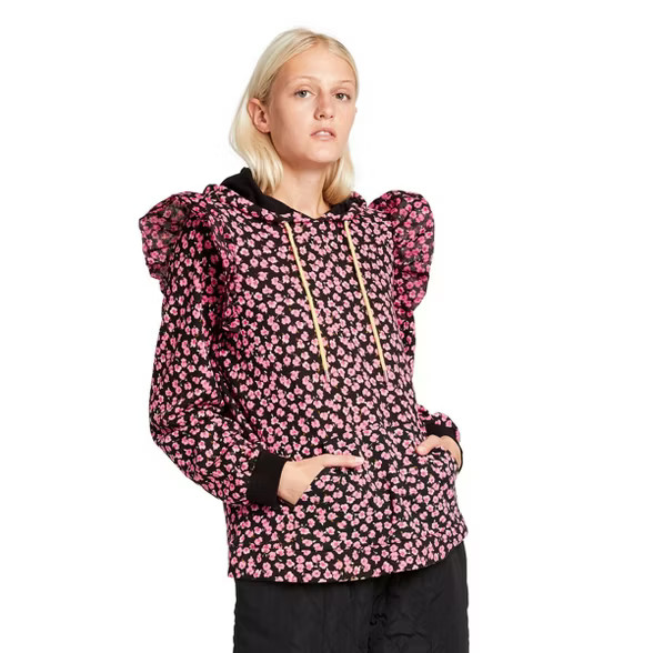 Women's Floral Print Ruffle Hooded Sweatshirt - Sandy Liang x Target Pink | Target