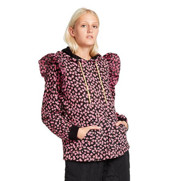 Women's Floral Print Ruffle Hooded Sweatshirt - Sandy Liang x Target Pink | Target