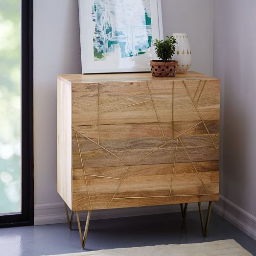 Roar + Rabbit Brass Geo Inlay 3-Drawer Dresser - Raw Mango | West Elm (US)