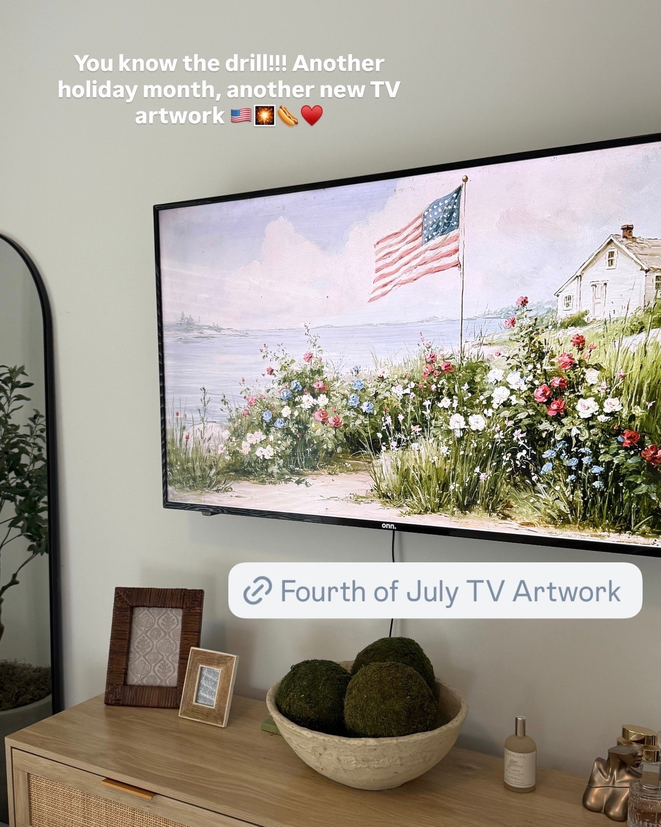Etsy loves to see me coming every new season or holiday 🤍 One of my favorite ways to decorate is by changing the artwork on my TV. It’s such an easy way to make the whole room feel fresh! 🇺🇸

#LTKHome #LTKSeasonal