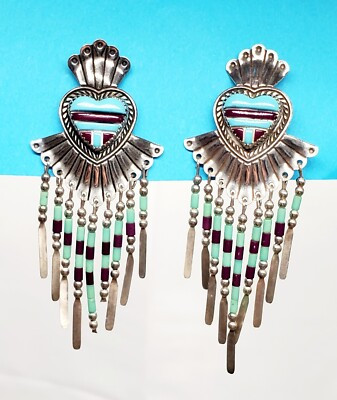 Authentic QT Quoc Inlaid Turquoise Heishi Bead Sterling Silver Fringe Earrings  | eBay | eBay US