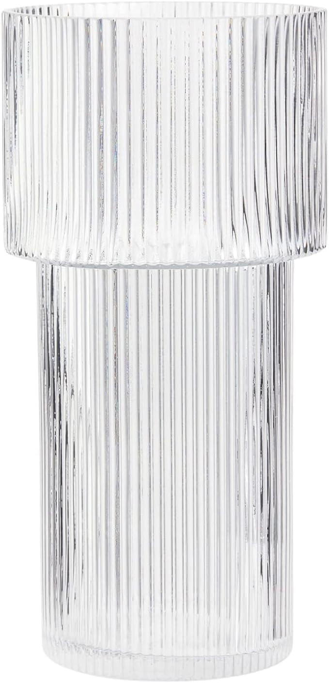 Large Glass Vase, 12 Inches Tall Glass Vase, Flower Vase for Bouquet, Ribbed Glass Vase, Fluted G... | Amazon (US)