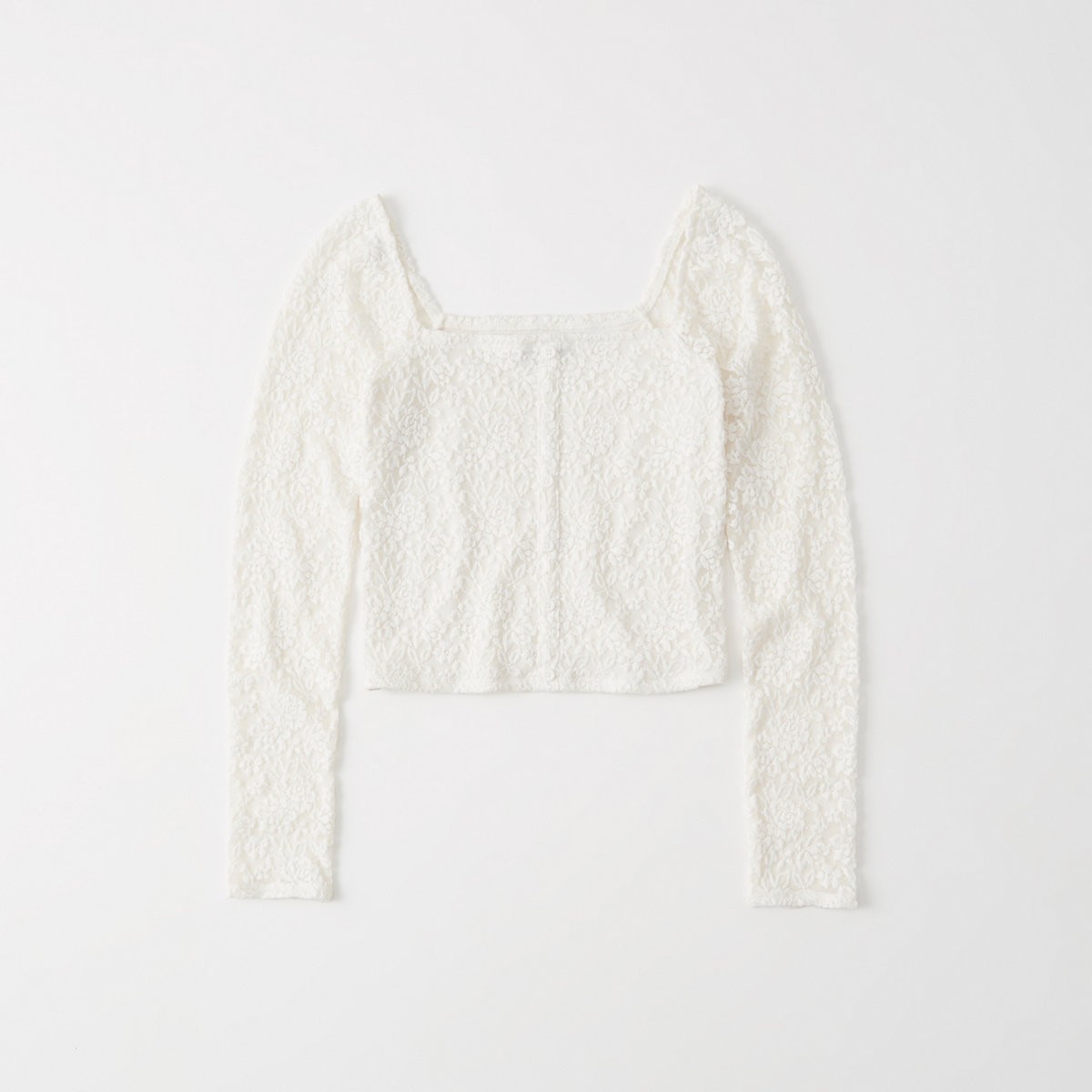 Square Neck Button-Front Lace Top | Abercrombie & Fitch US & UK