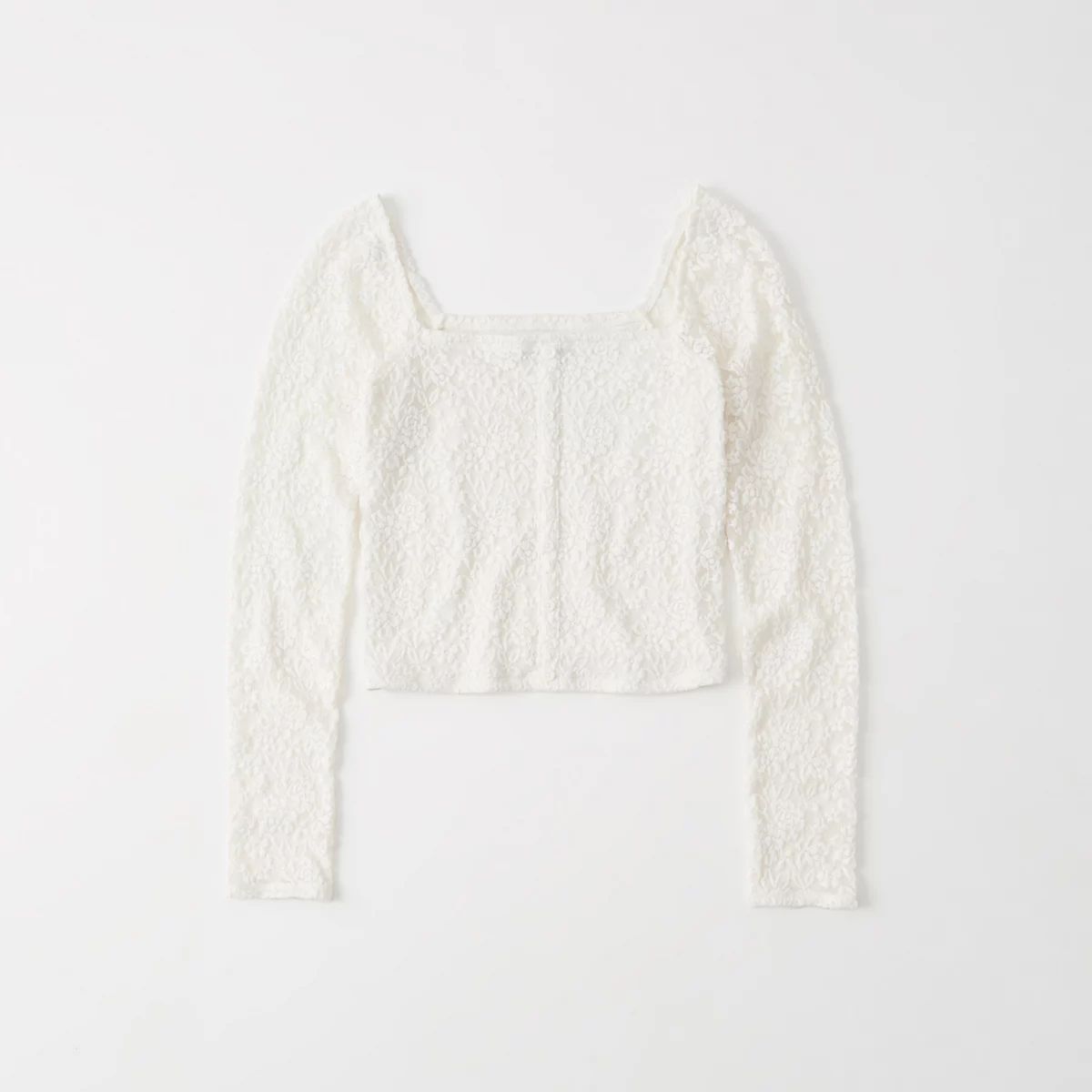 Square Neck Button-Front Lace Top | Abercrombie & Fitch US & UK
