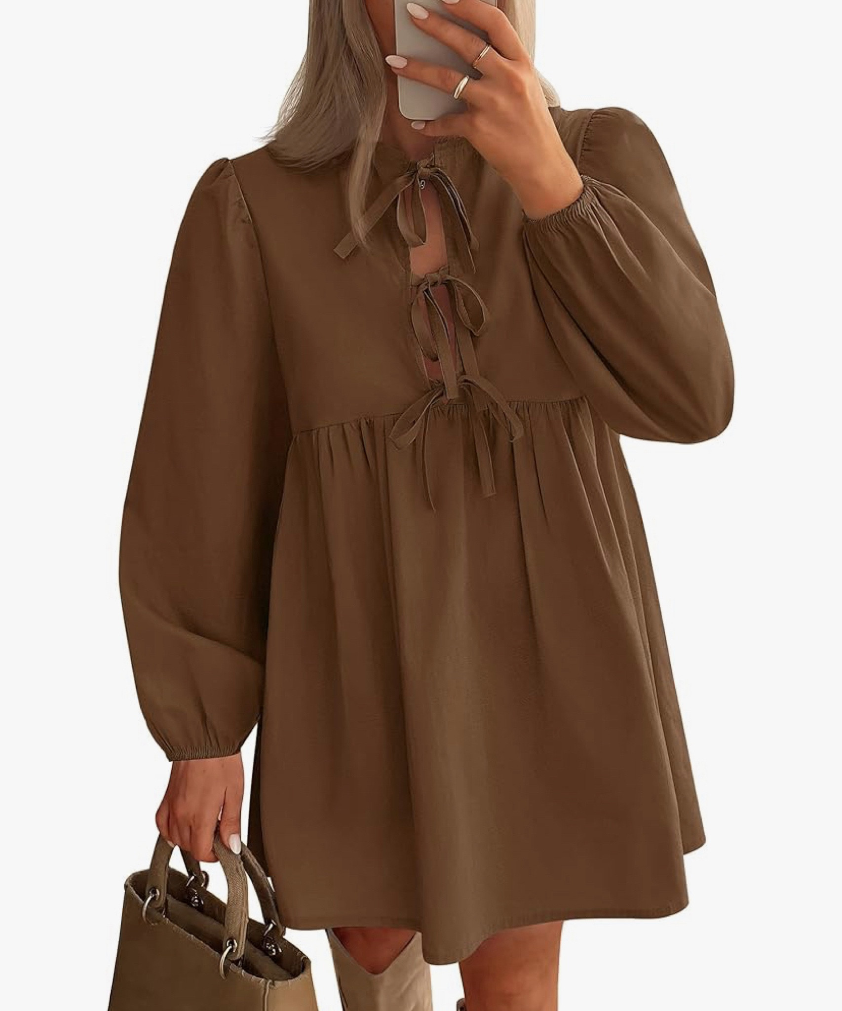 This tie bow front dress from Amazon is absolutely darling and will be perfect for the fall!! I’m snagging one right now! Use code 2OSKFIZS for a huge discount!!! 