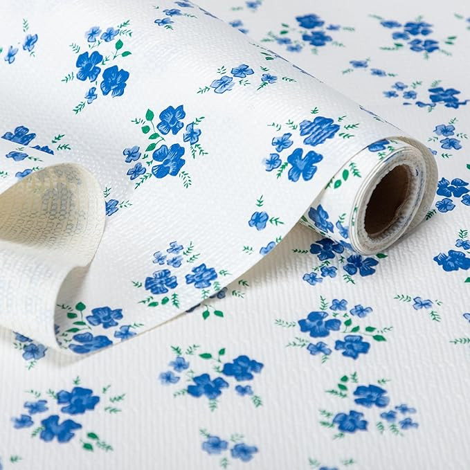RAY STAR Shelf Liner, 12 Inch x 20 Feet Non Adhesive Blue Floral Kitchen Cabinet Liner for Pantry... | Amazon (US)