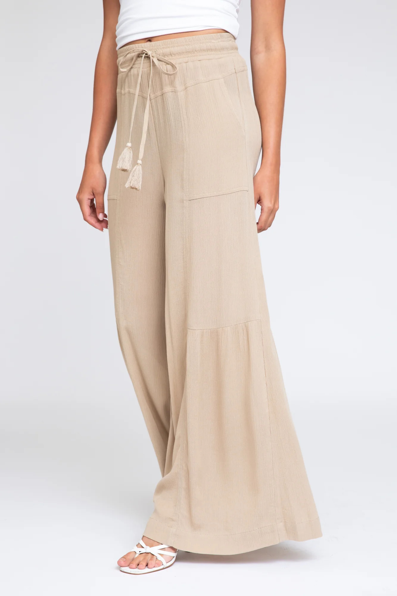 Tie Waist Wide Leg Pant - Blondewood | ReWash