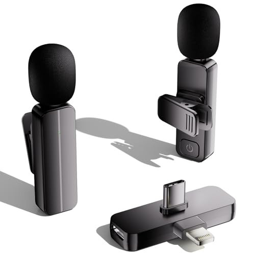 2 Pack Wireless Mini Lavalier Lapel Microphone for iPhone,Android Phone(2 in 1) - 65ft Cordless Clip on Dual Mics with Noise Reduction 6H Working Time for Video Recording Vlogging, YouTube,(Black) | Amazon (US)