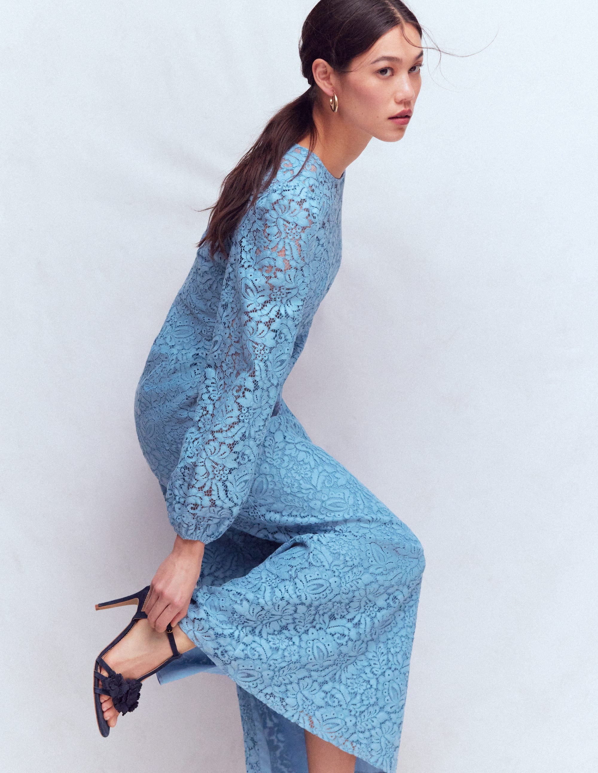 High Neck Lace Dress-Blue | Boden (US)