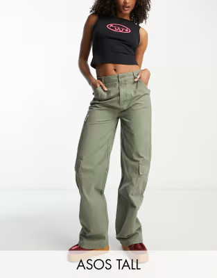 ASOS DESIGN Tall oversized cargo pants with multi pockets in khaki | ASOS (Global)