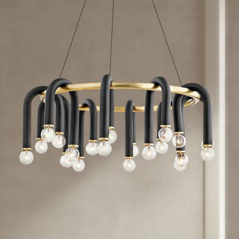 Mitzi Whit 28 3/4"W 20-Light Aged Brass and Black Chandelier | Lamps Plus