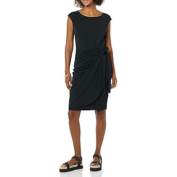Amazon Essentials Women's Cap Sleeve Boat-Neck Faux Wrap Dress | Amazon (US)