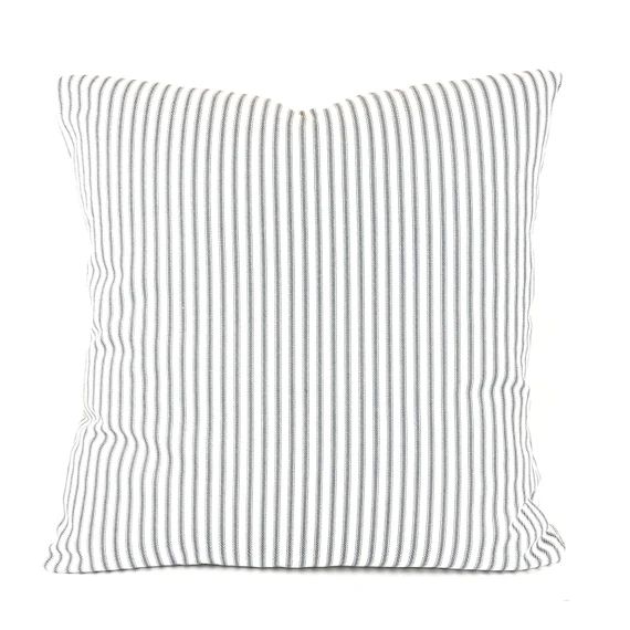 Farmhouse Gray White Ticking Stripe Pillow Cover Decorative Throw Pillows Cushions Grey White Tic... | Etsy (US)