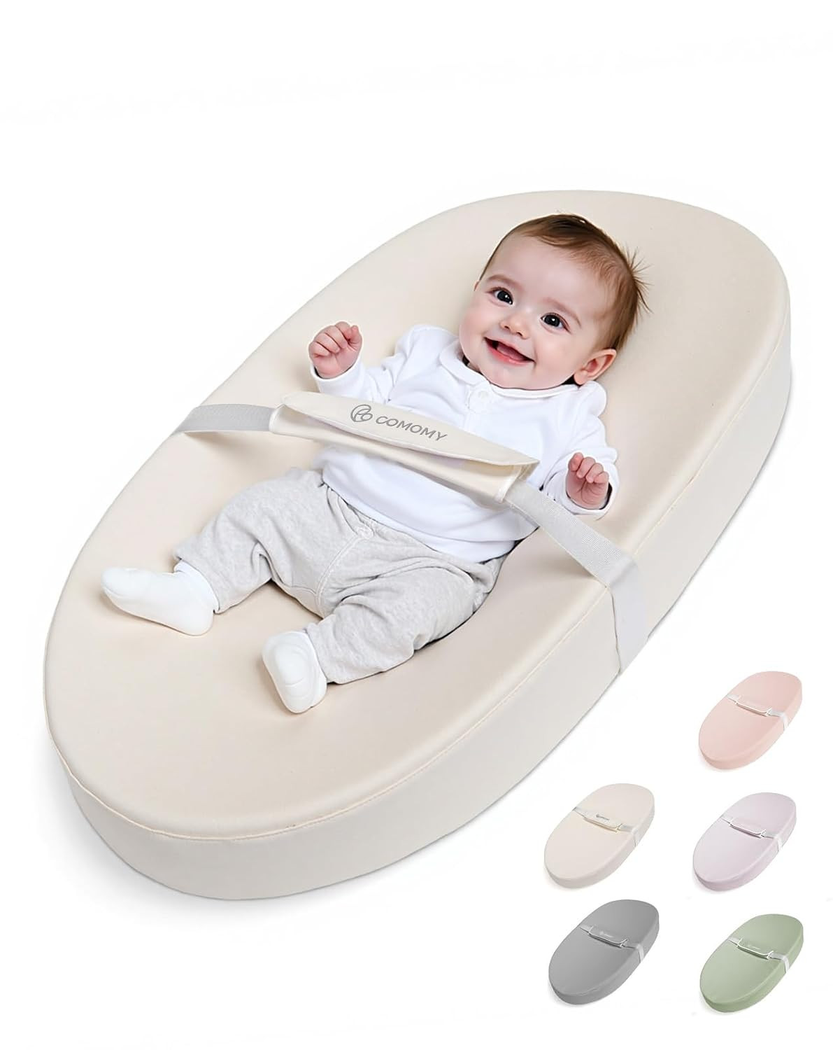 COMOMY Baby Changing Pad with Wipeable & Waterproof PU Cover, Contoured Diaper Changing Pad for Dresser with Non-Slip Safety Belt, Portable and Lightweight, Large Cushioned Foam, Beige | Amazon (US)