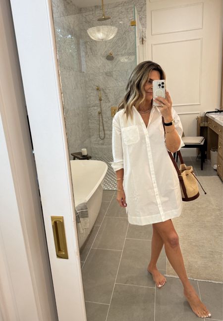 Sezane oversized shirt dress. Incredible fit with luxe cotton. I want to live on the shirt! TTS or size down, I’m wearing a 34.

#LTKtravel #LTKstyletip #LTKover40