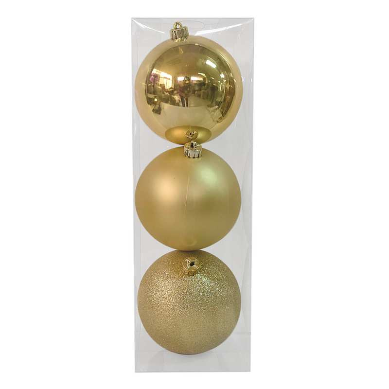 3-Count Gold Mix Shatterproof Ornaments, 5.9" | At Home