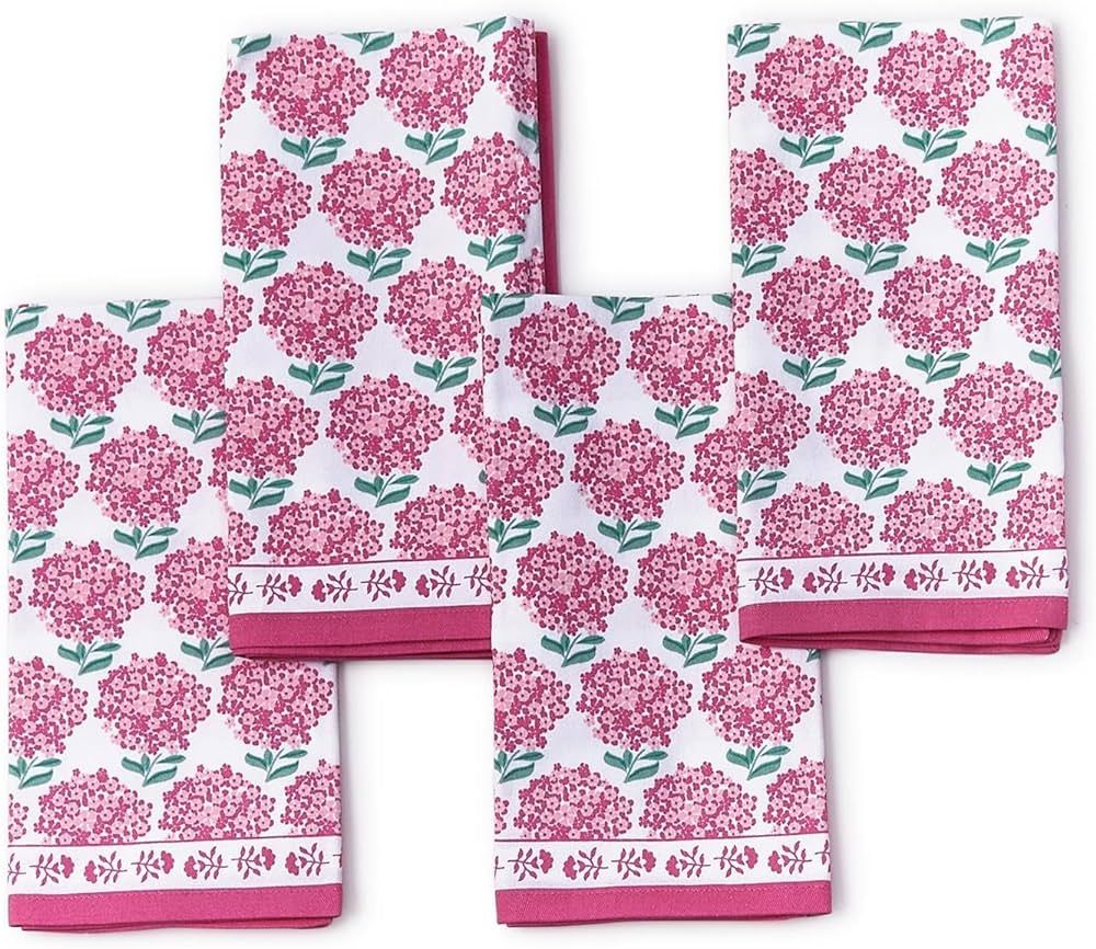 Two's Company Pink Hydrangea Cloth Napkins, Cotton, Set of 4 | Amazon (US)