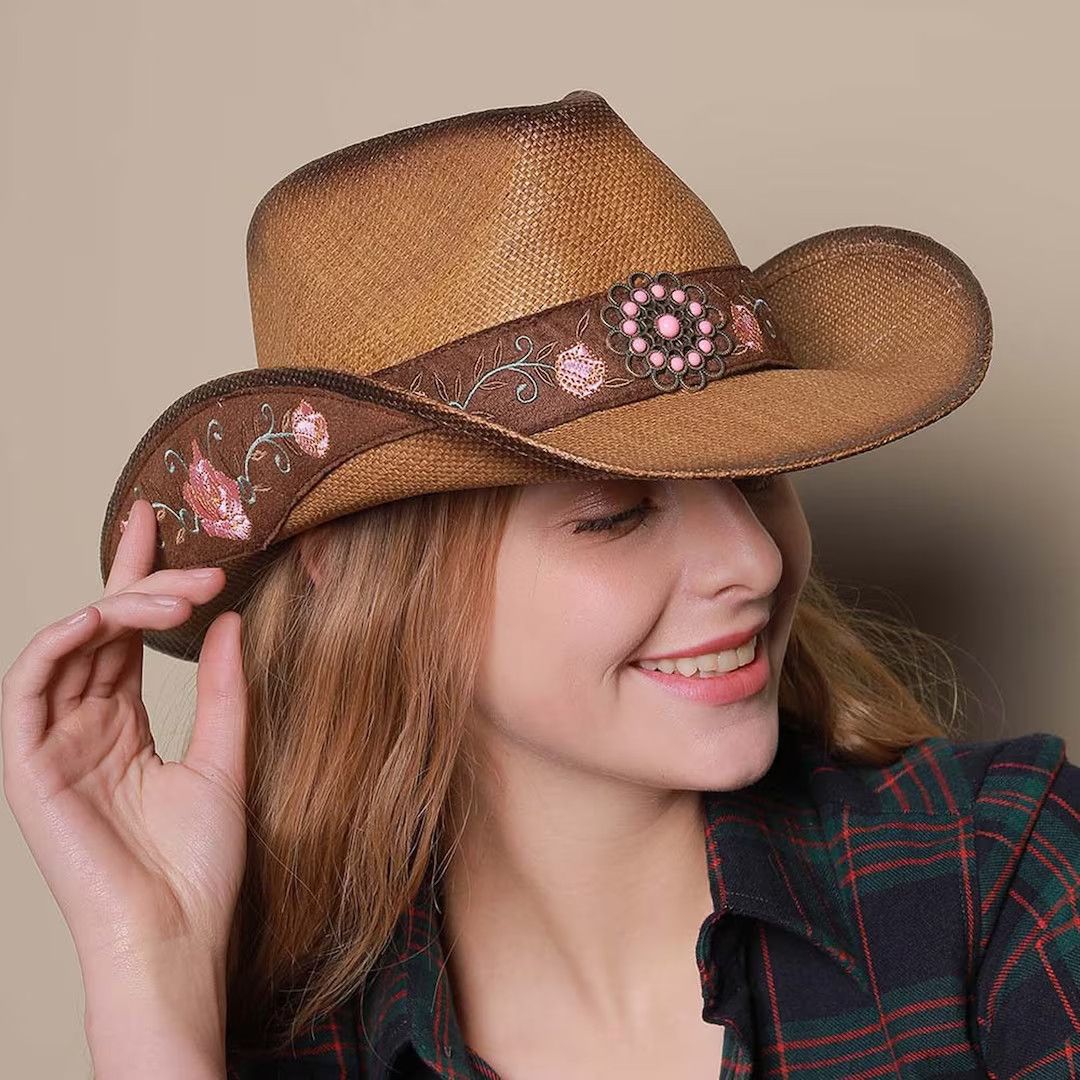 Summer Cowboy Cowgirl Hat,western cowboy hat,Big Brim Hat,Linen Sun Hat,Man Women Summer Hat, Bea... | Etsy (US)